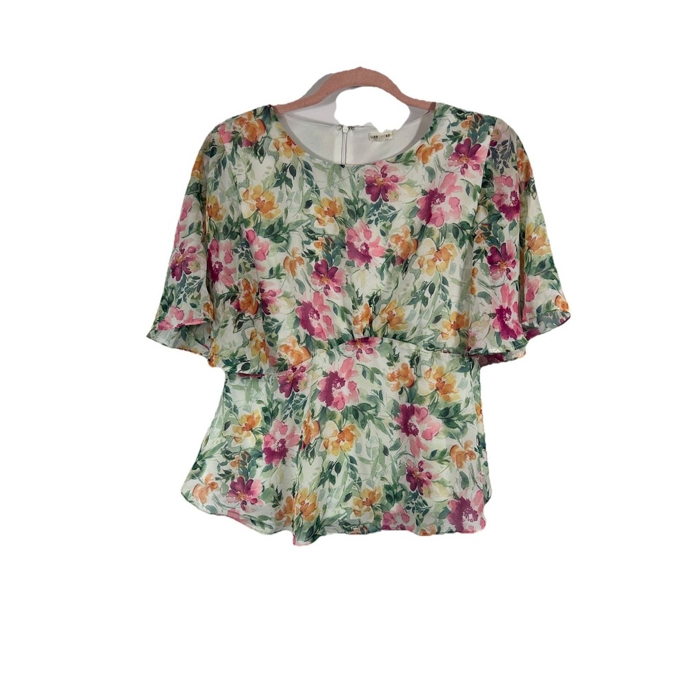 En Créme Women's Y2K Babydoll Top Size M Back Zipper Fairy Floral Boho‎ Coquette